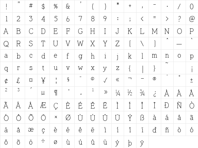 Jennerik Roman  glyph index