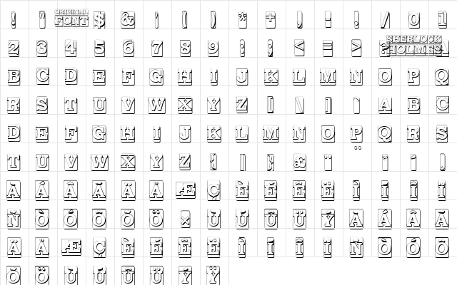SHERLOCK HOLMES Regular  glyph index