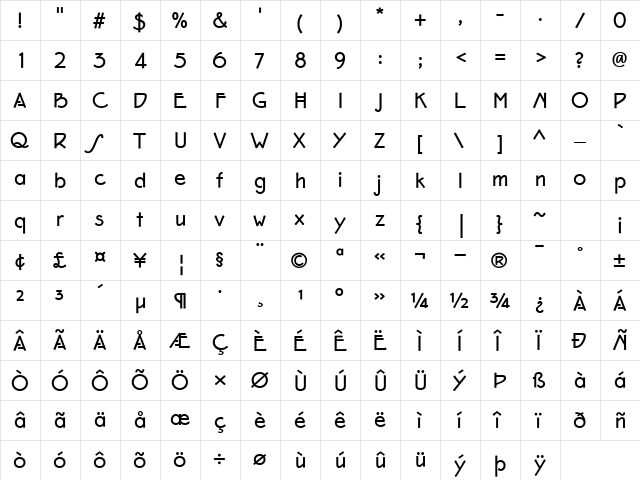 Eaglefeather Bold  glyph index