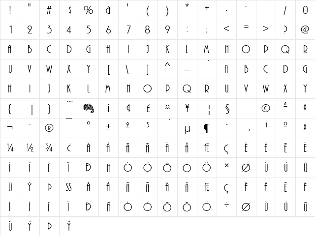 Under The Cherry Moon Regular  glyph index