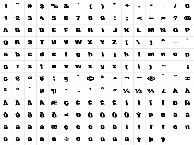 ChildsPlayType64 Bold  glyph index