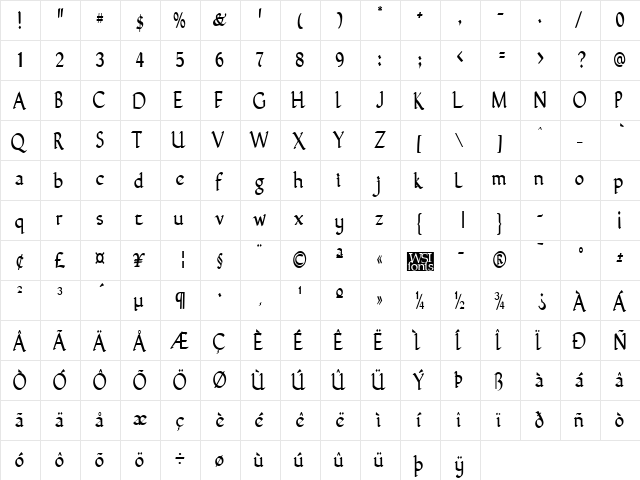 GuntherNarrow Regular  glyph index