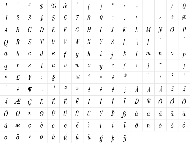 Recital SSi Italic  glyph index