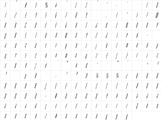 Phantacon Super-Italic Italic  glyph index