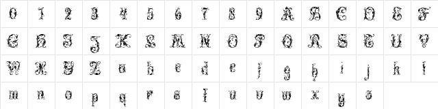 Leafy glade Regular  glyph index