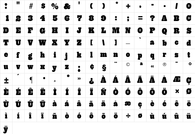 Behemoth CG SemiCond Regular  glyph index