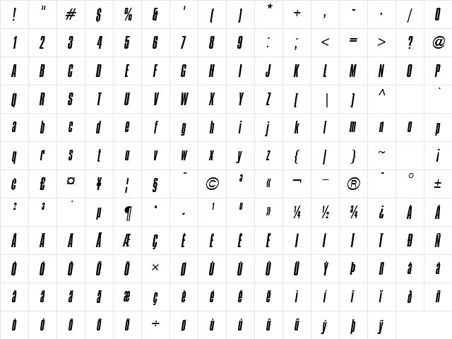 Compacta ICG Light Italic  glyph index