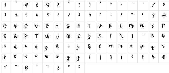 Smilestar Regular  glyph index