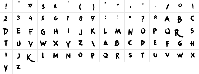 BRUSHIA Regular  glyph index