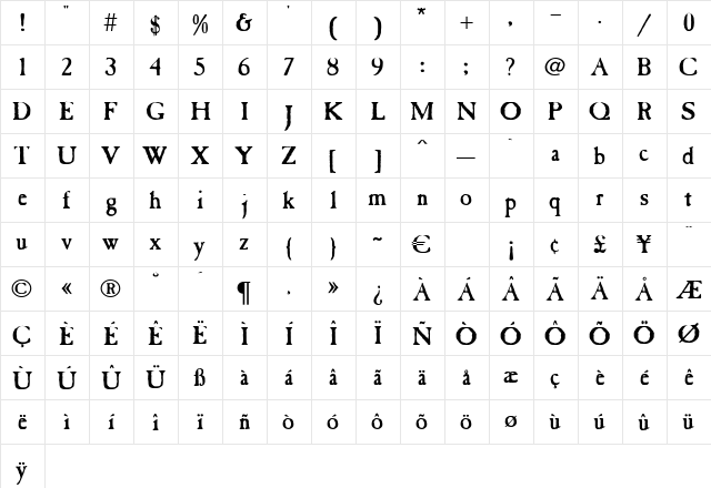 Caslon Antique VL Regular  glyph index
