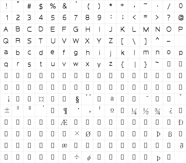 HYBudle-Medium Regular  glyph index