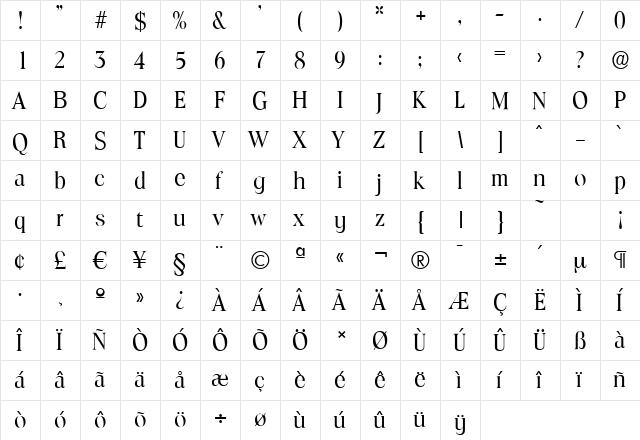 ToledoSerial Regular  glyph index