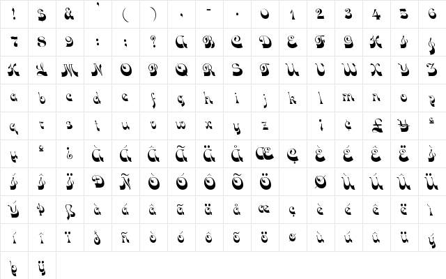 Alfredo Regular  glyph index