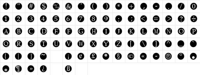 Eight Regular  glyph index