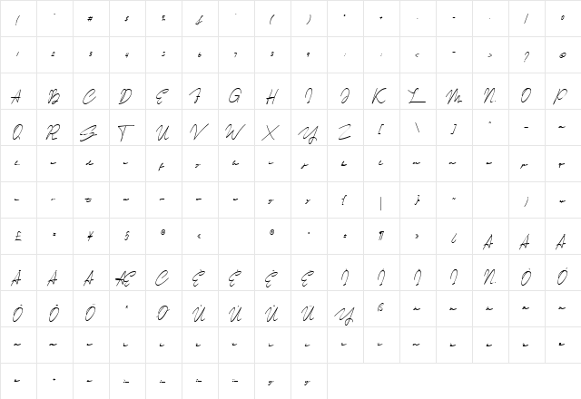 Cristhyna Signature Regular  glyph index