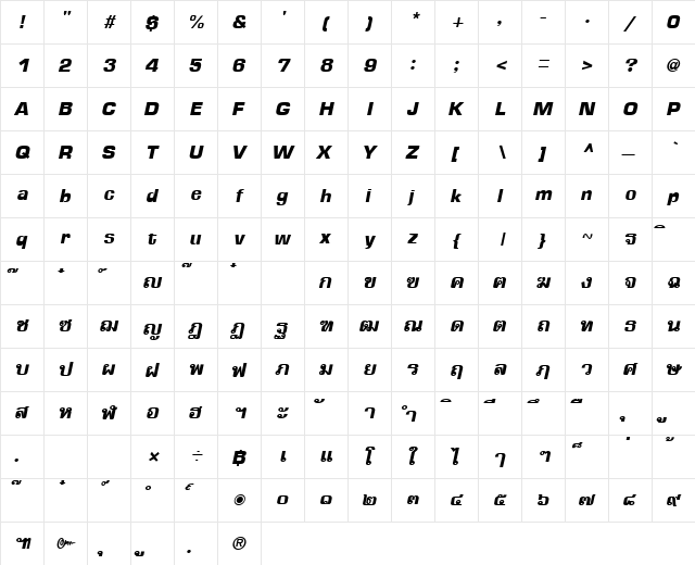 PSL-Chamnarn Bold Italic  glyph index