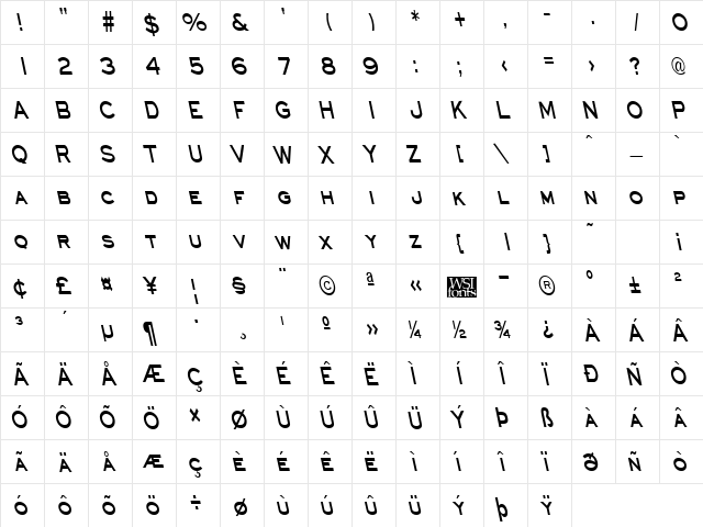 EyechartCondBS Bold  glyph index