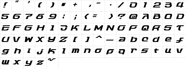 Dash9812 Regular  glyph index