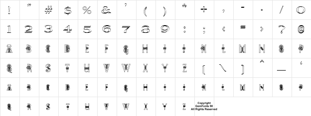 Pee's Celtic outline Regular  glyph index