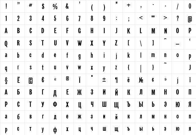 NewspaperSansC Normal  glyph index