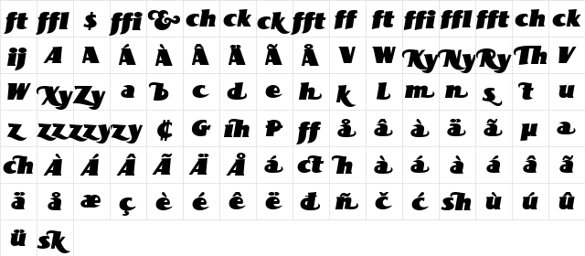 BottleKaps Profi Italic Regular  glyph index