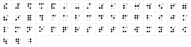 BrailleLatin Regular  glyph index