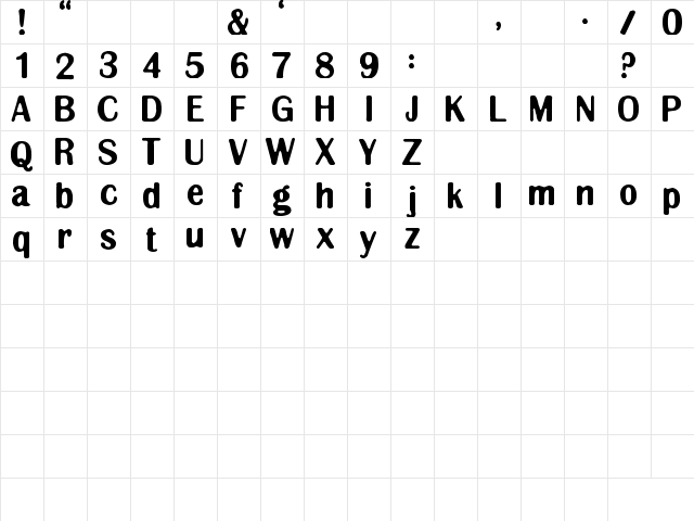 Clingy Regular  glyph index