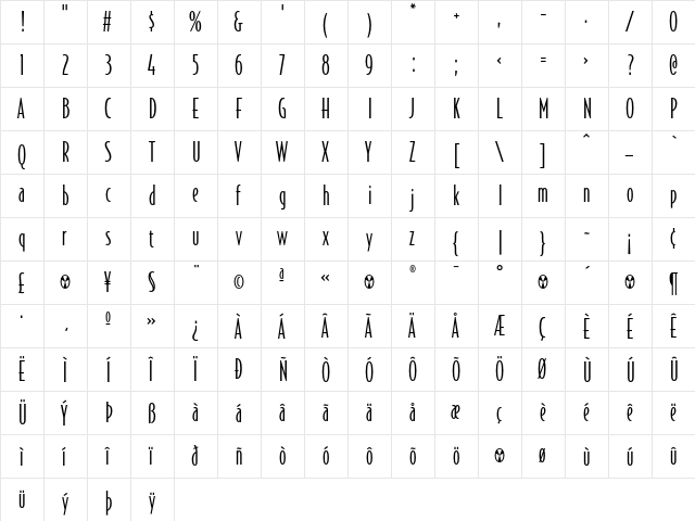 BodegaSans-Light Regular  glyph index