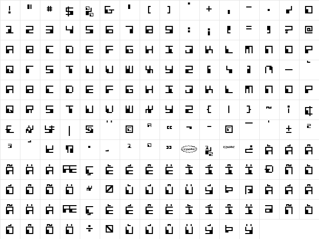Phaser Bank Regular  glyph index