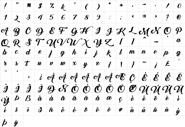 Back to Black Bold Demo Regular  glyph index