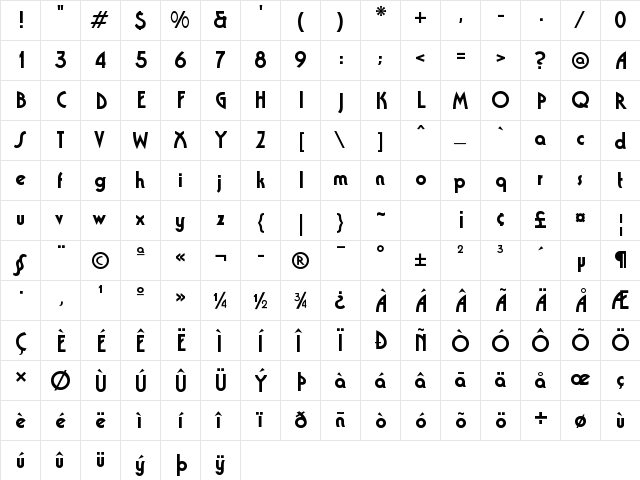 Tasmin Reference Regular  glyph index