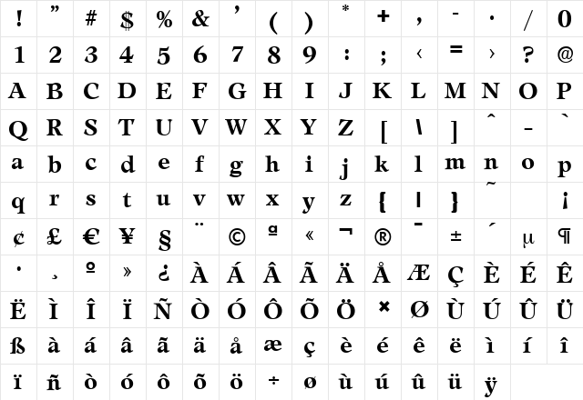 LeamingtonSerial Bold  glyph index