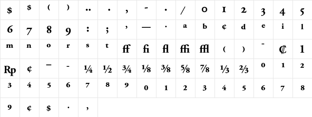 Adobe Garamond Bold Expert  glyph index