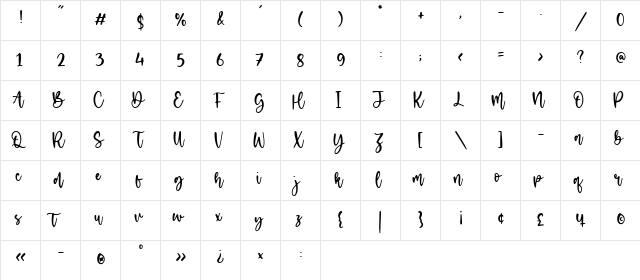 Eclipse Cinema Regular  glyph index