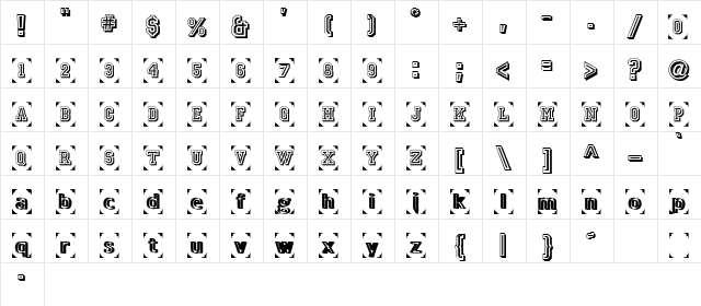 AlbumSnapCorners Regular  glyph index
