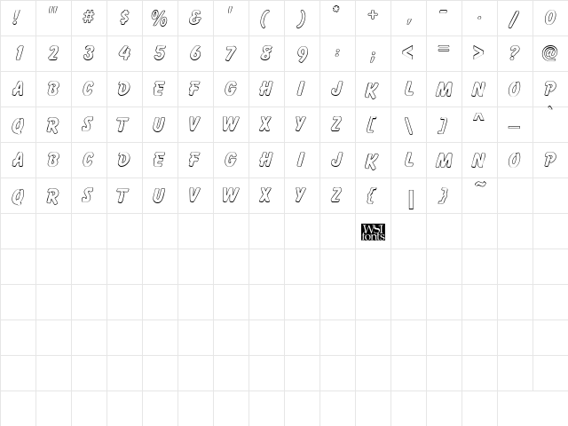 GremlinOutline Regular  glyph index