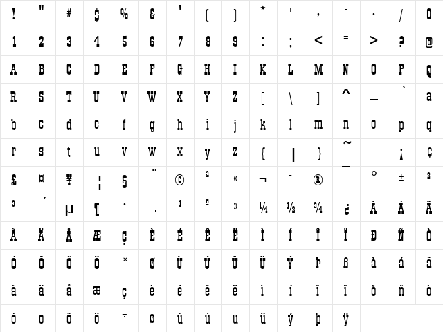 OldTowneNo536D Regular  glyph index