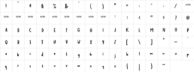 Malibu demo Regular  glyph index