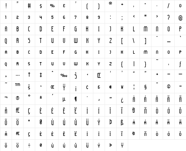 Lady Ice - Small Caps Regular  glyph index