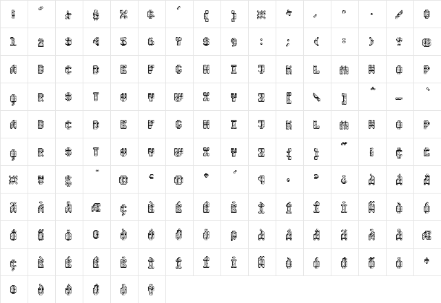 Quad Regular  glyph index