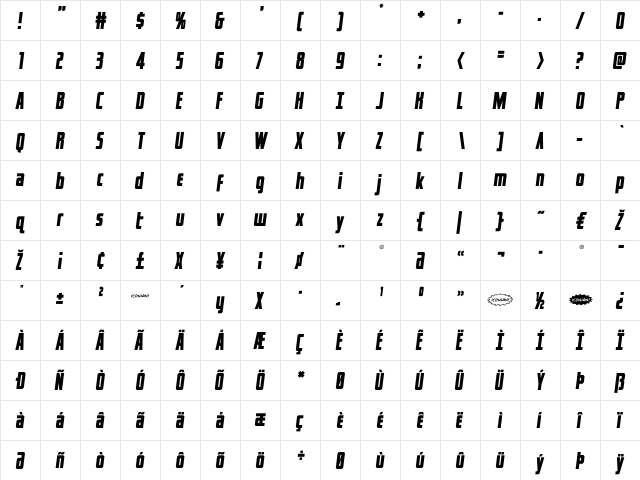 Captain Canaveral Semi-Italic Semi-Italic  glyph index
