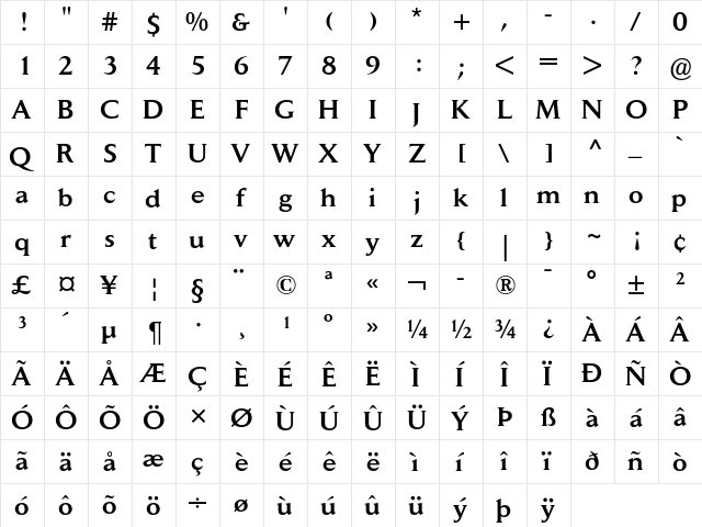 Jaeger Daily News Medium  glyph index