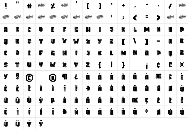 Elcatraz Line Regular  glyph index