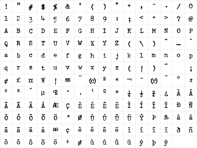Schmutz ICG Cleaned Regular  glyph index