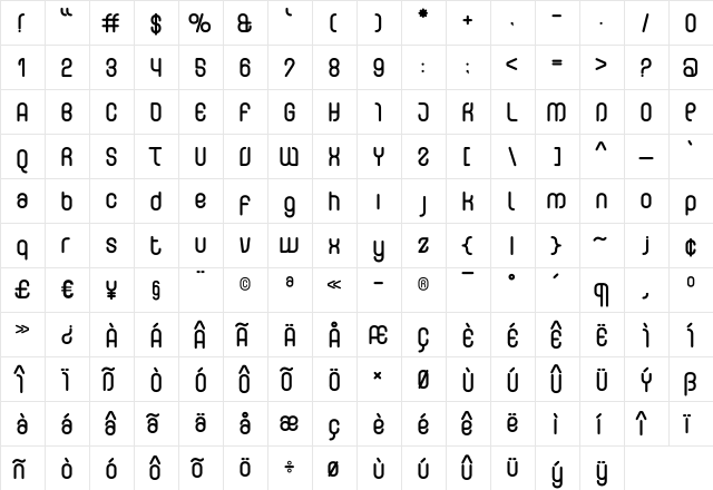 Curvature-Rounded Regular  glyph index