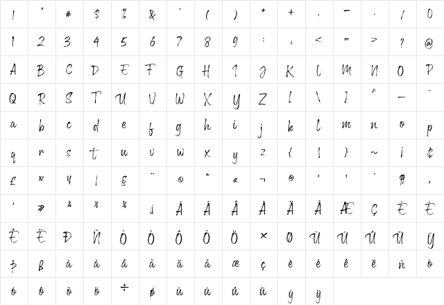 Greyfox Regular  glyph index