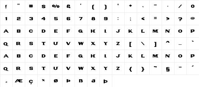 PanAm Text Regular  glyph index