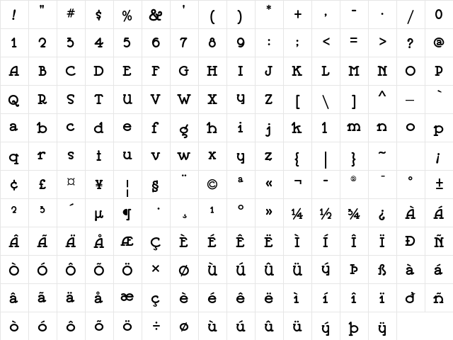 Jeepers ITC Std Regular  glyph index