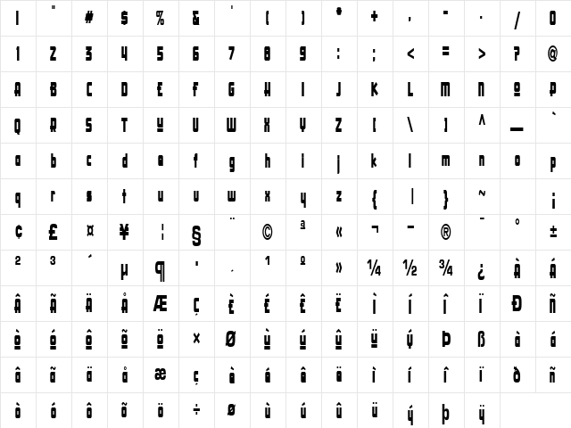 Creative Regular  glyph index