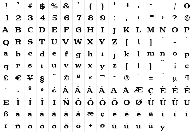 MartinBecker Bold  glyph index